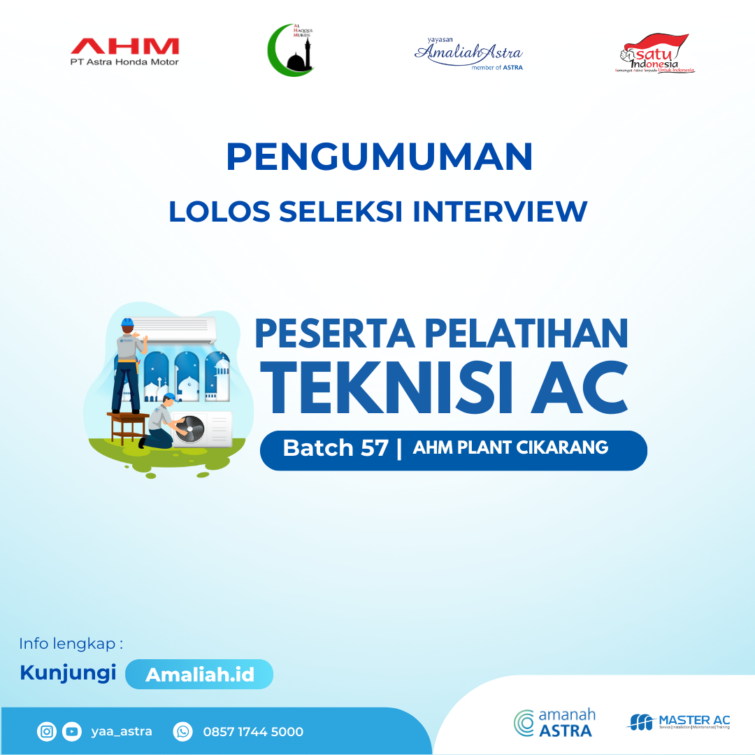 Pengumuman Peserta Pelatihan Teknisi AC Batch 57 AHM Plant Cikarang